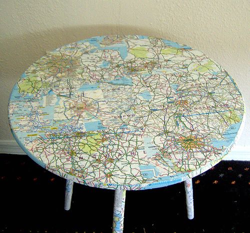 table with a geographical map