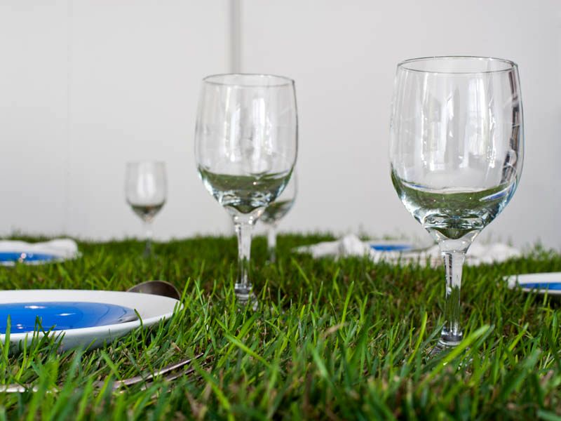 table with grass cover