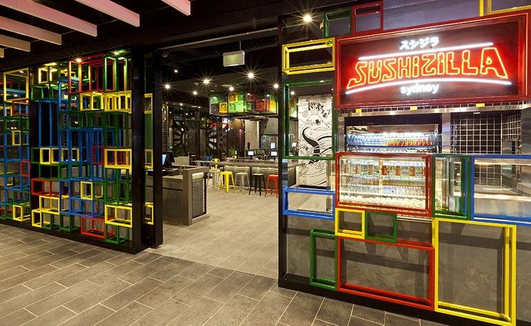 Sushizilla Sushi Bar z żywymi wnętrzami w Sydney