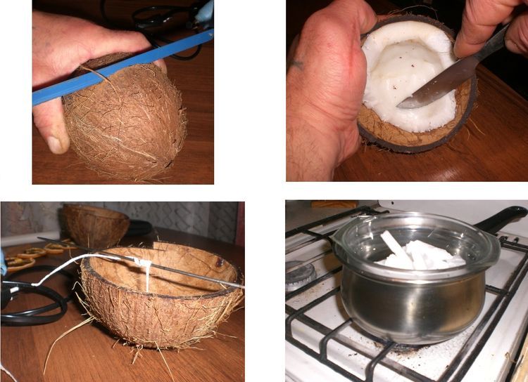 свещ в ръка в кокосовата обвивка