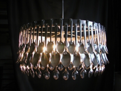 Homemade chandeliers and lamps from spoons