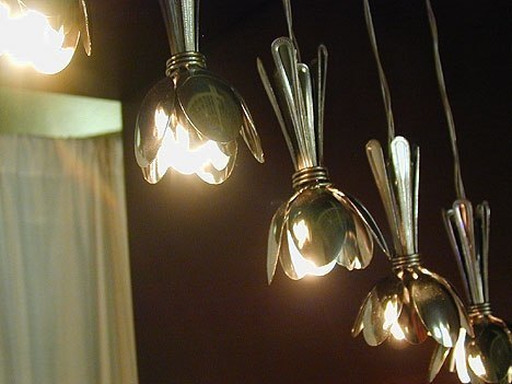 Homemade chandeliers and lamps from spoons