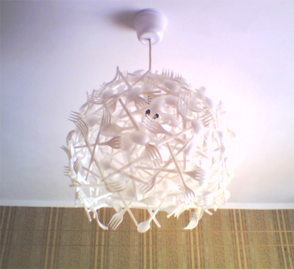 Homemade chandeliers and lamps from spoons