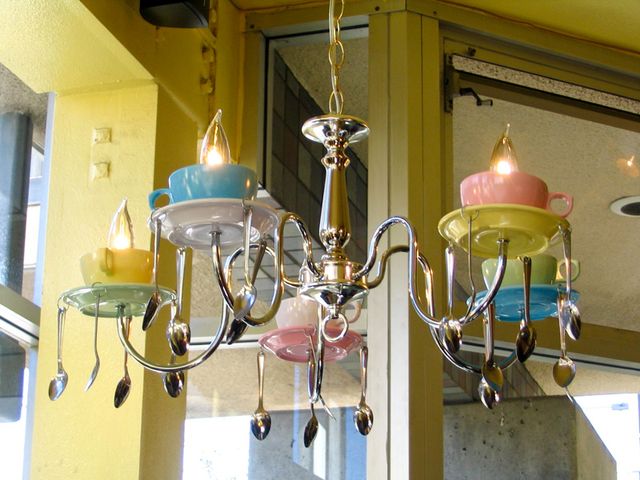 Homemade chandeliers and lamps from spoons