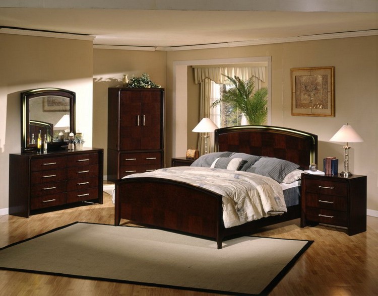 Dark furniture in a bright bedroom photo