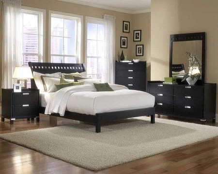 Dark furniture in the bright bedroom