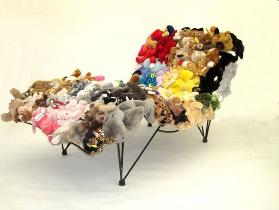 Multi-colored sofa of soft toys