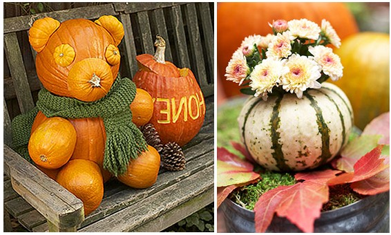 Bear and pumpkin vase - decorate the garden by autumn