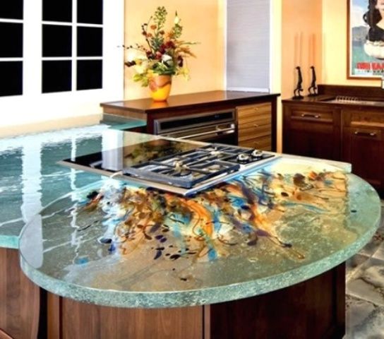 table-top for kitchen from colored glass