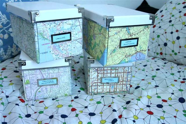 geographic maps in the interior - boxes