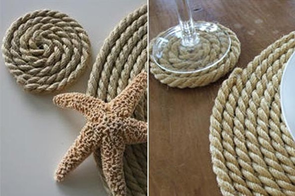 Marine style interior using rope and ropes.