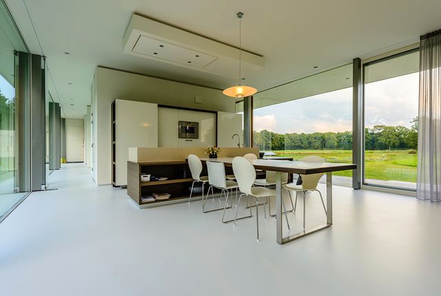 kitchen area in a glass house