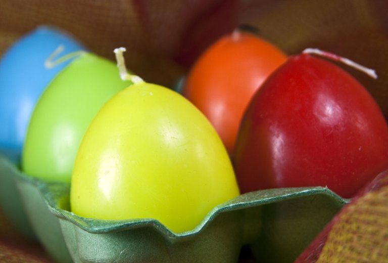 wax candles in an egg shell