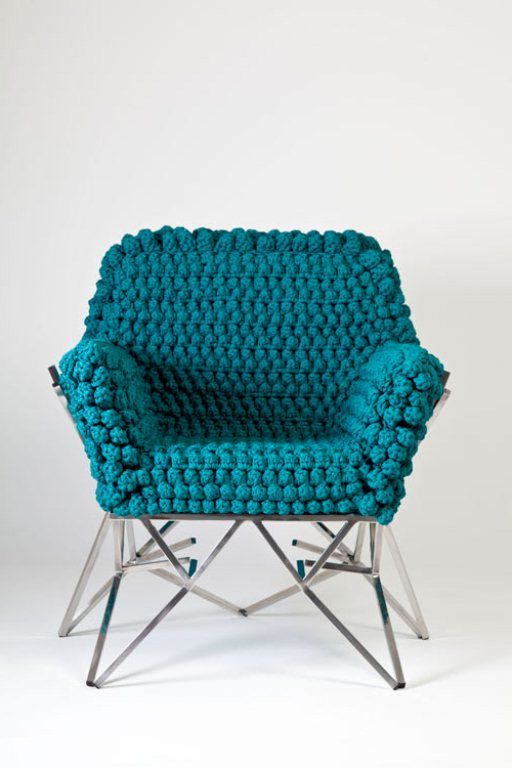 bright crocheted chair upholstery