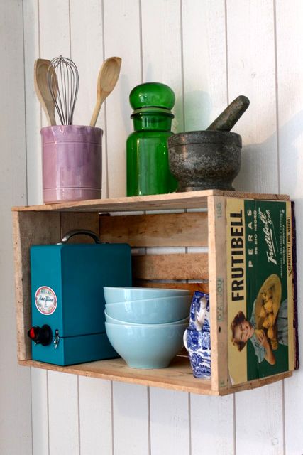 shelf in the kitchen from a wooden box
