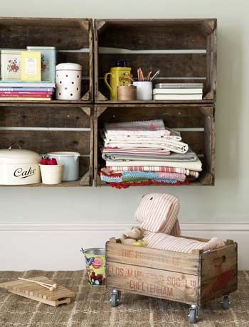 shelf in the kitchen from a wooden box