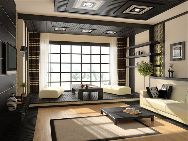 Natural Japanese-style colors in the living room