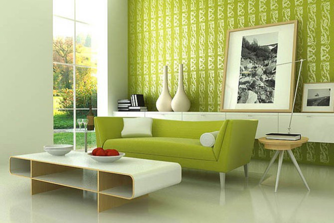 Bright sofa in a green interior