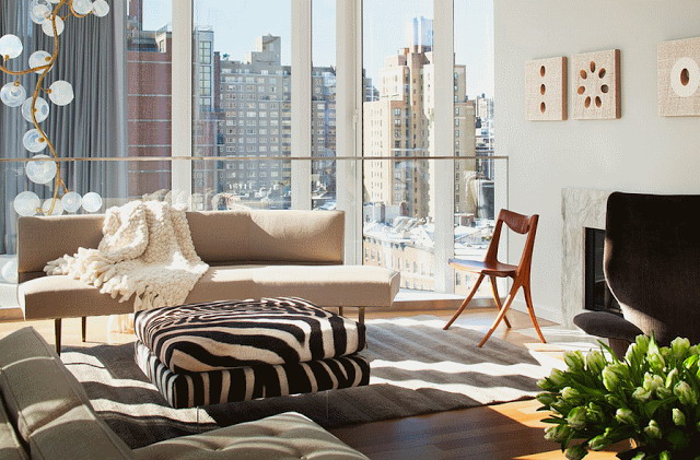 Zebra print furniture in the living room